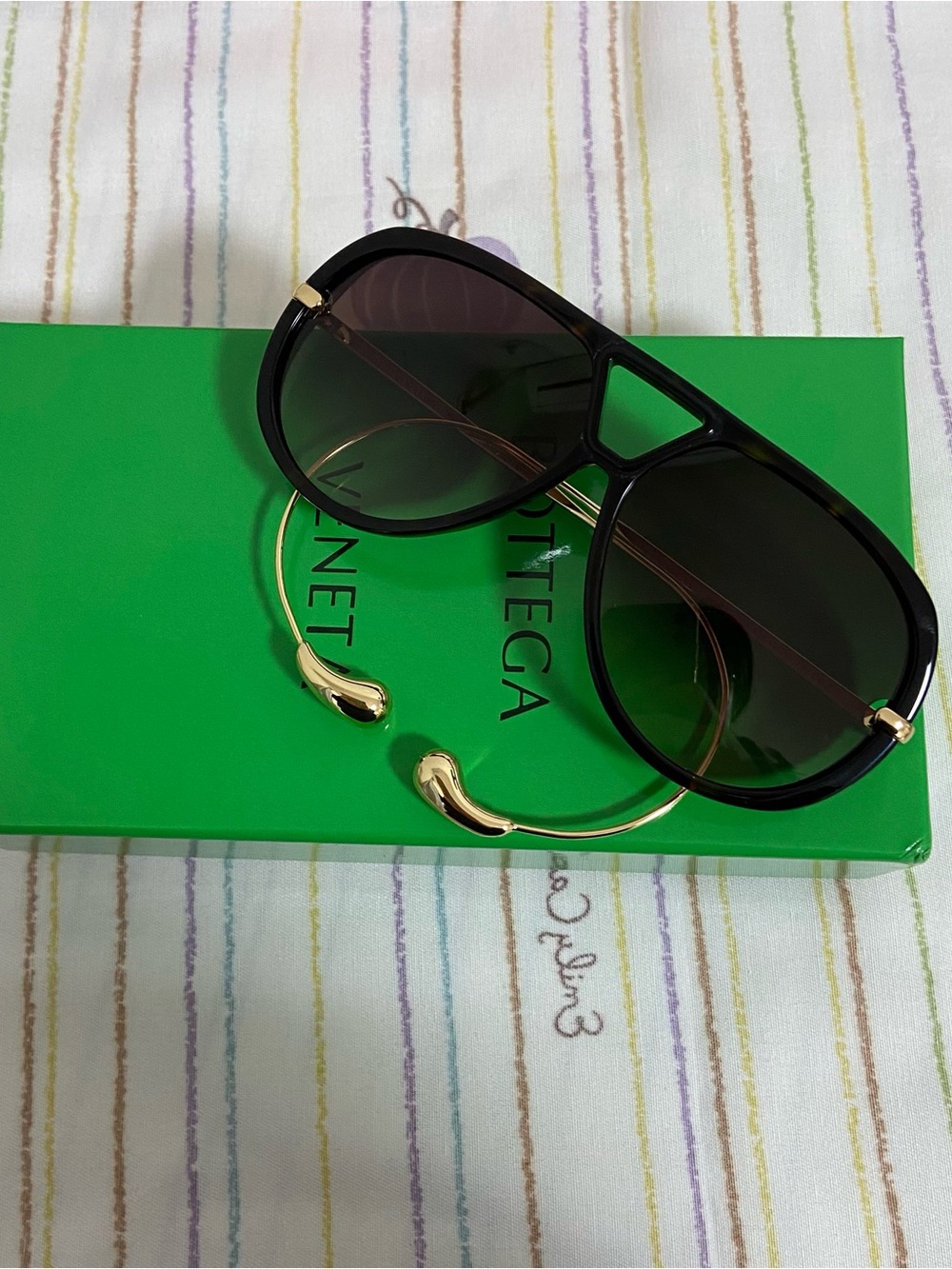 Black & Gold Women's Oversized Sunglasses by Bottega Veneta